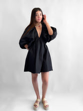 Cargar imagen en el visor de la galería, Vestido manga aglobada 100% algodón - Negro