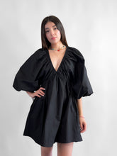 Cargar imagen en el visor de la galería, Vestido manga aglobada 100% algodón - Negro