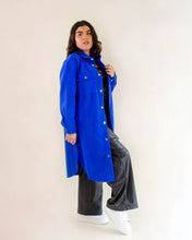 Cargar imagen en el visor de la galería, Maxi chaqueta camisera lana - Azul
