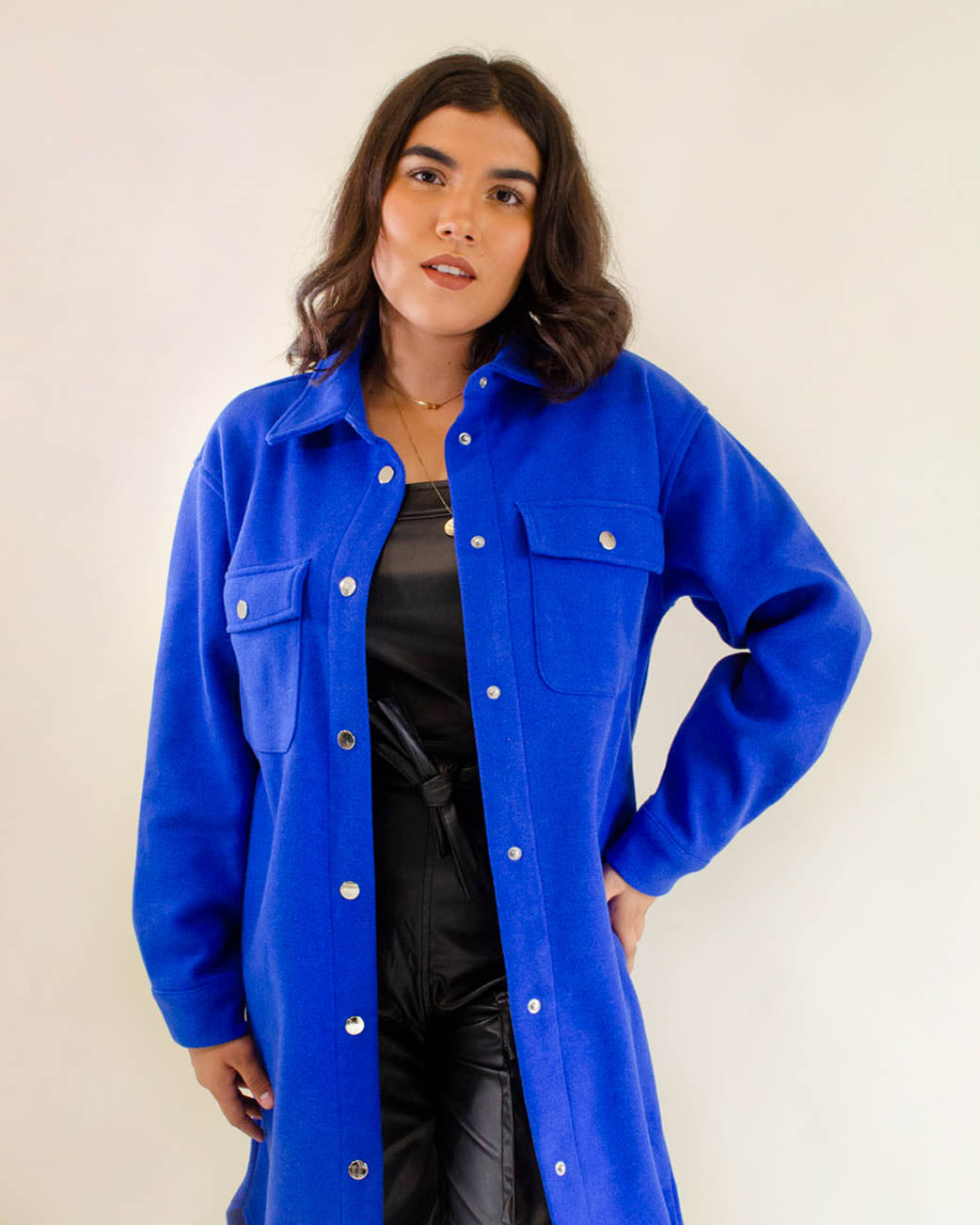 Maxi chaqueta camisera lana - Azul