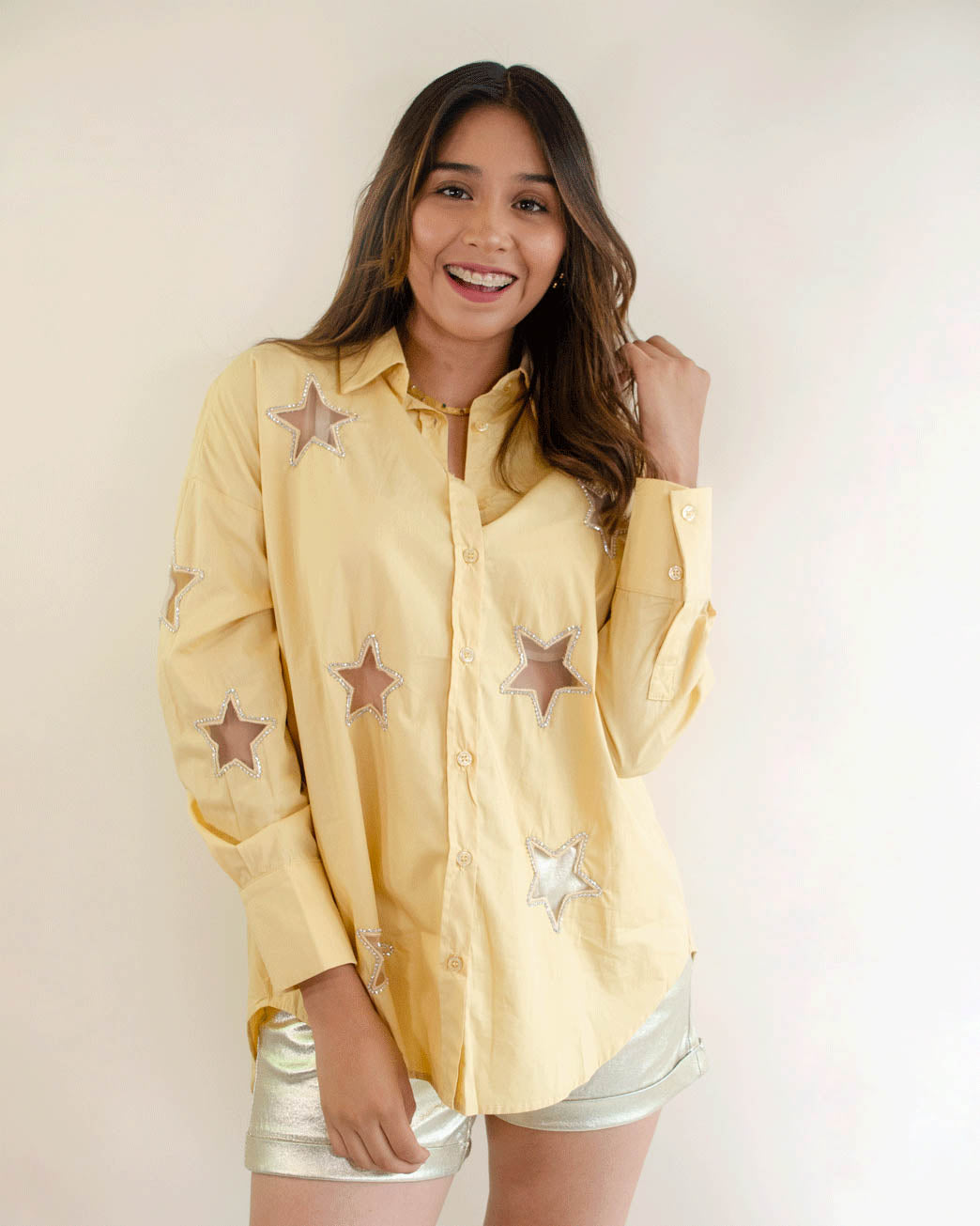 Camisa figuras mesh brillos - Estrellas