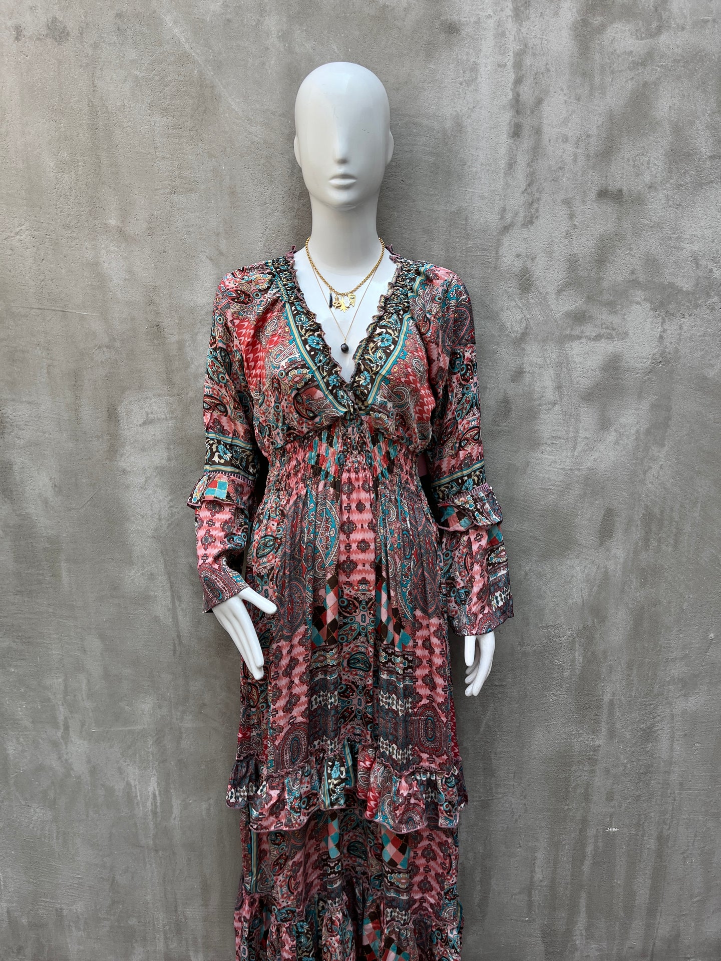 Vestido bohemio (hindu) manga larga olanes