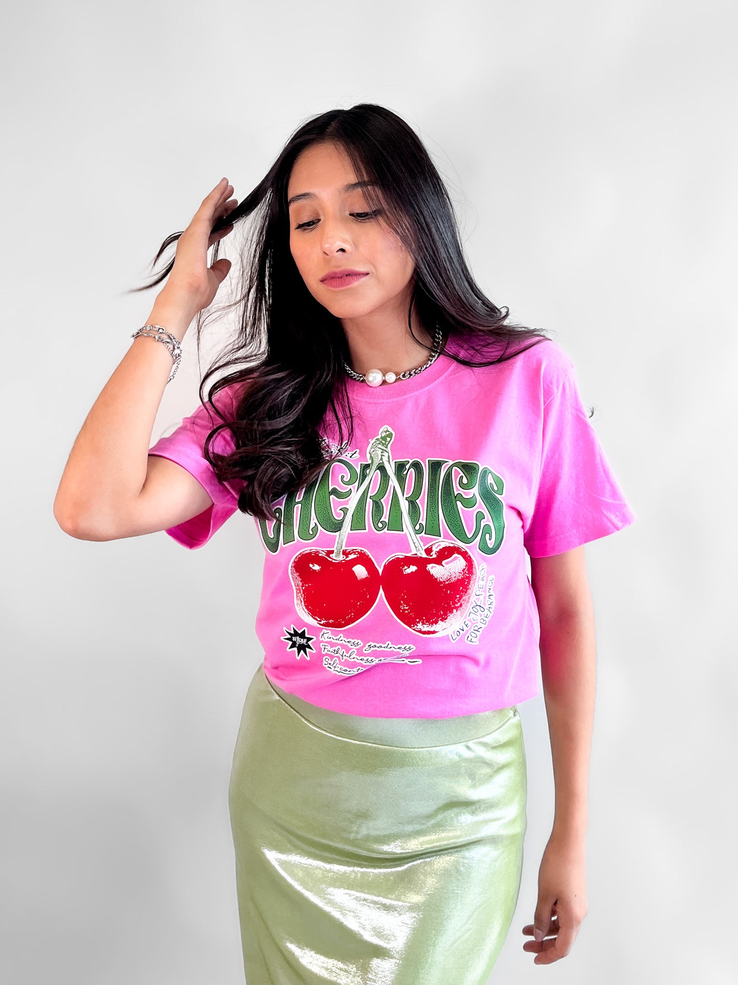 Tshirt básica oversized- Cerezas Rosa