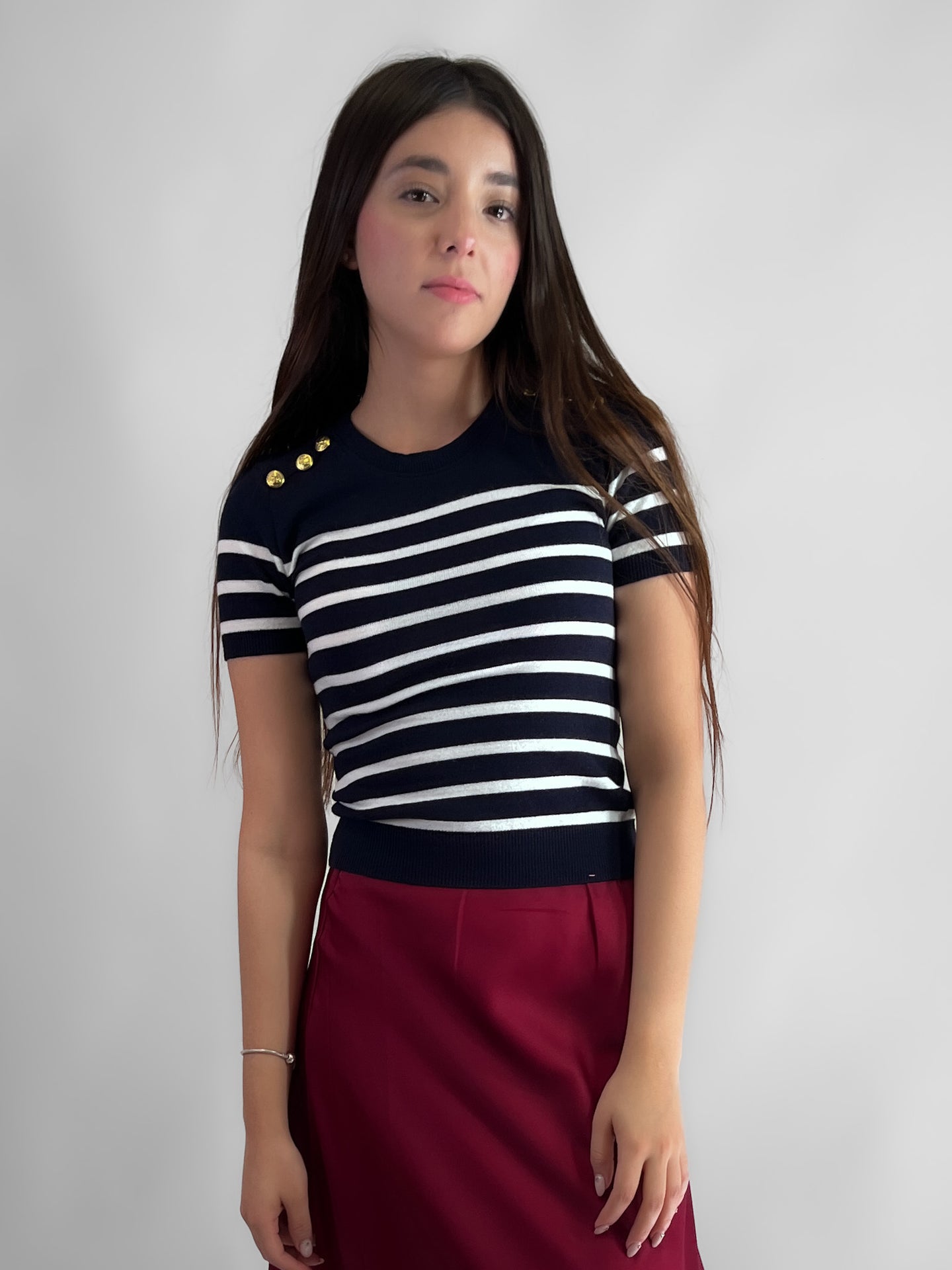 Blusa punto rayas marinero - Marino/blanco