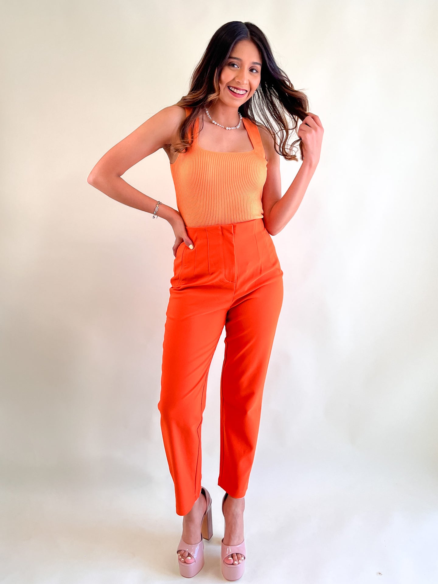 Pantalón de vestir cintura alta slim - Naranja
