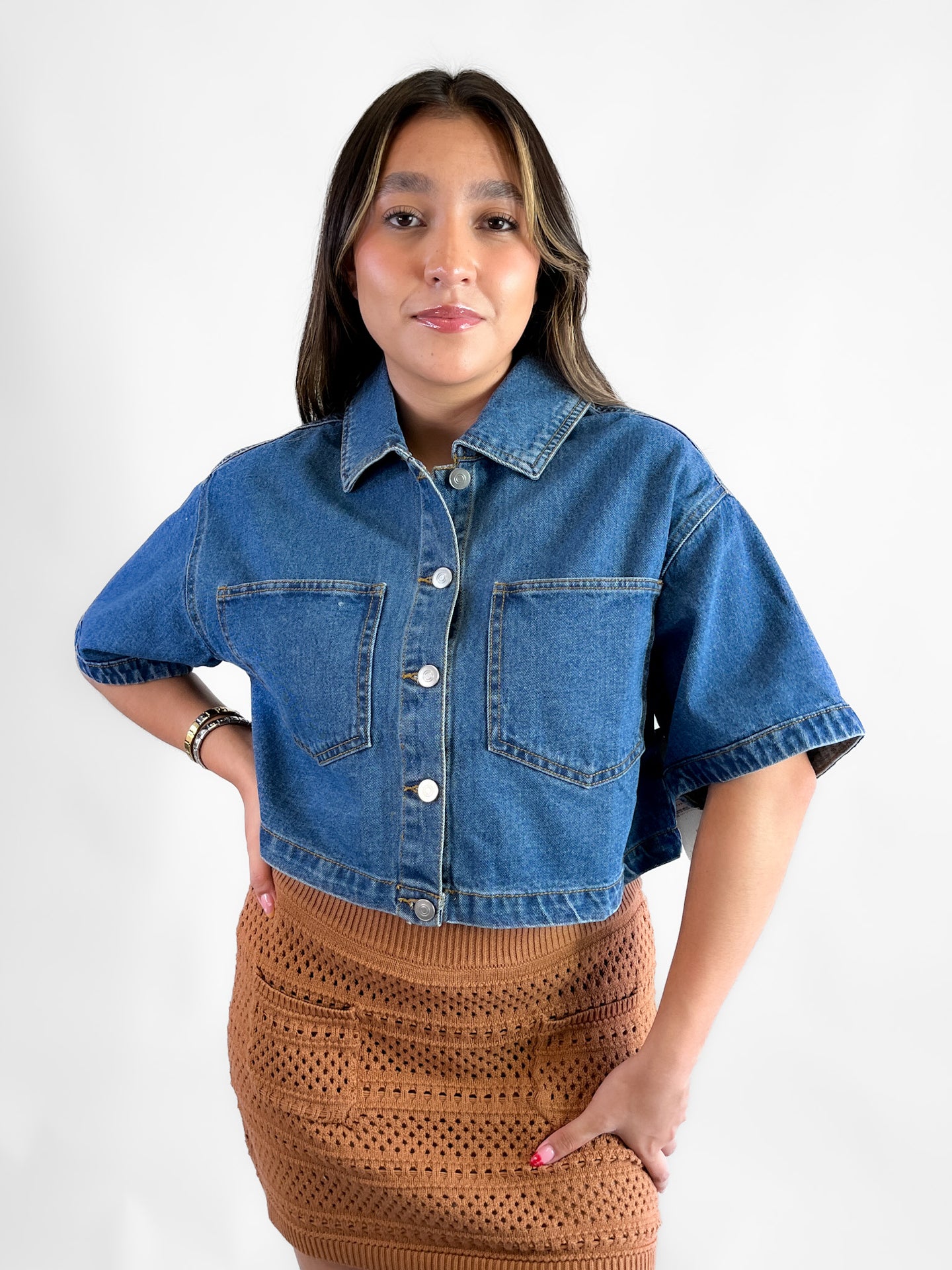 Camisa oversize cropped denim