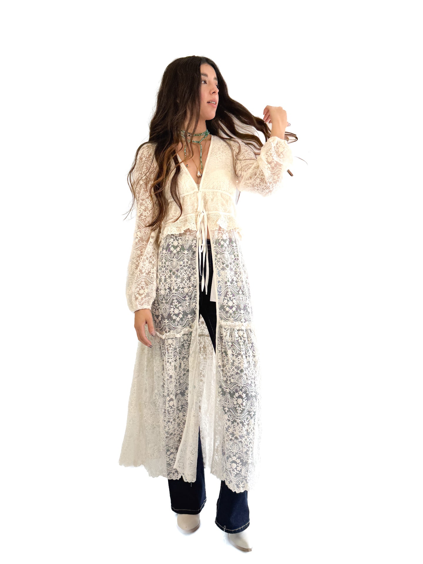 Kimono bohemio mesh/encaje