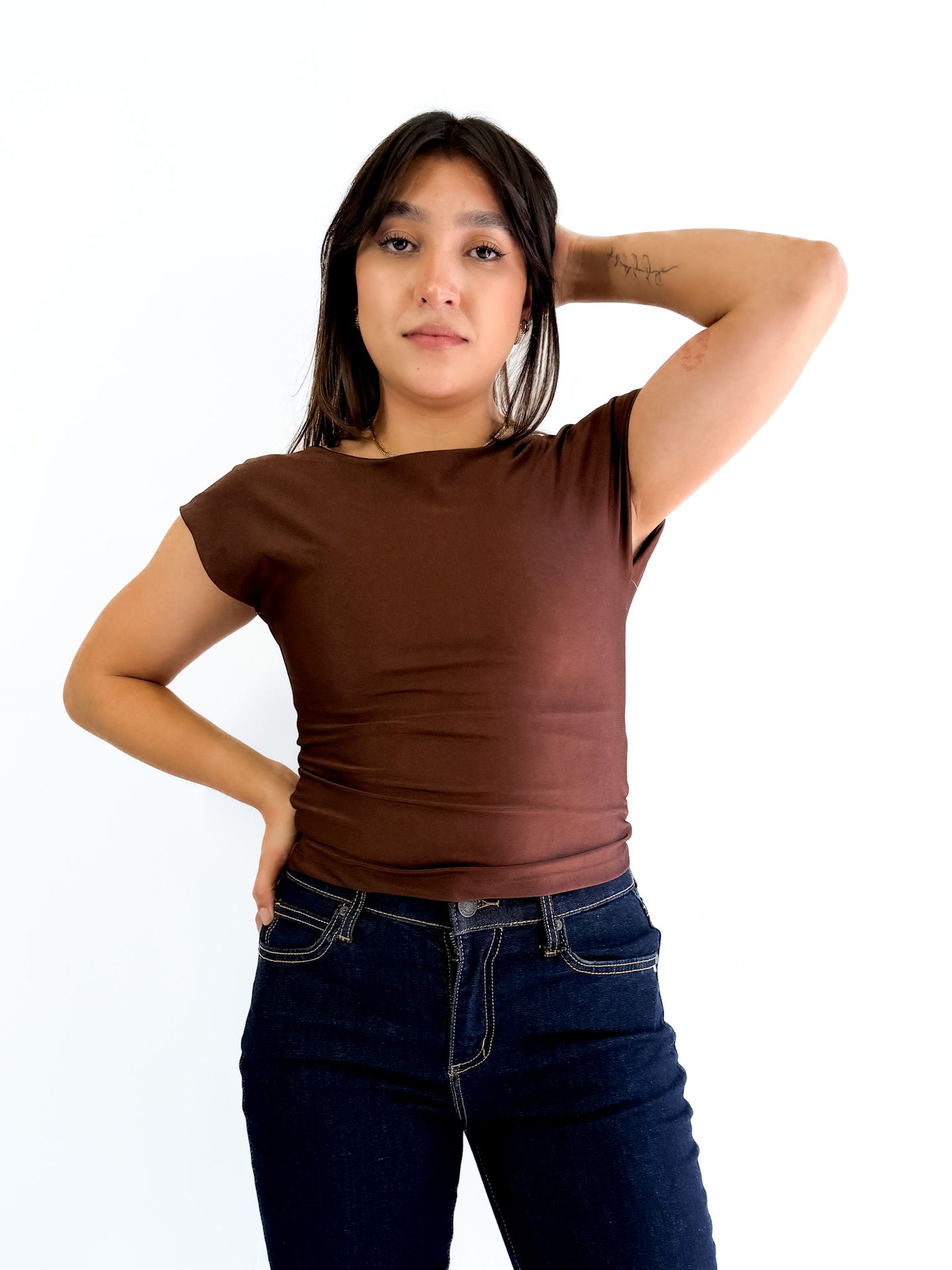 Blusa licra, escote es espalda - Cafe