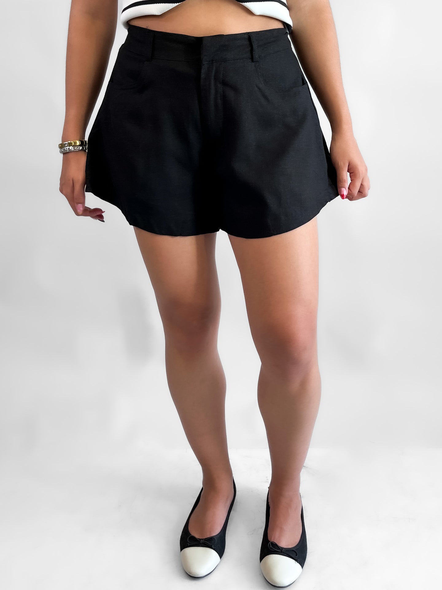 Short linen blend volado - Negro