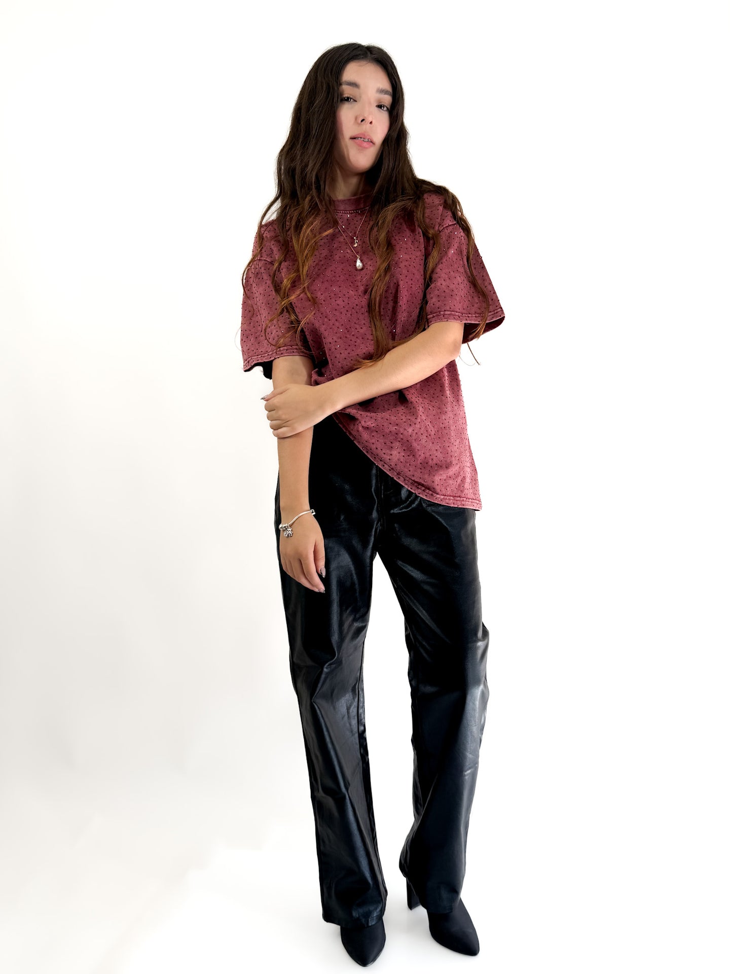Wide leg jeans metalicos