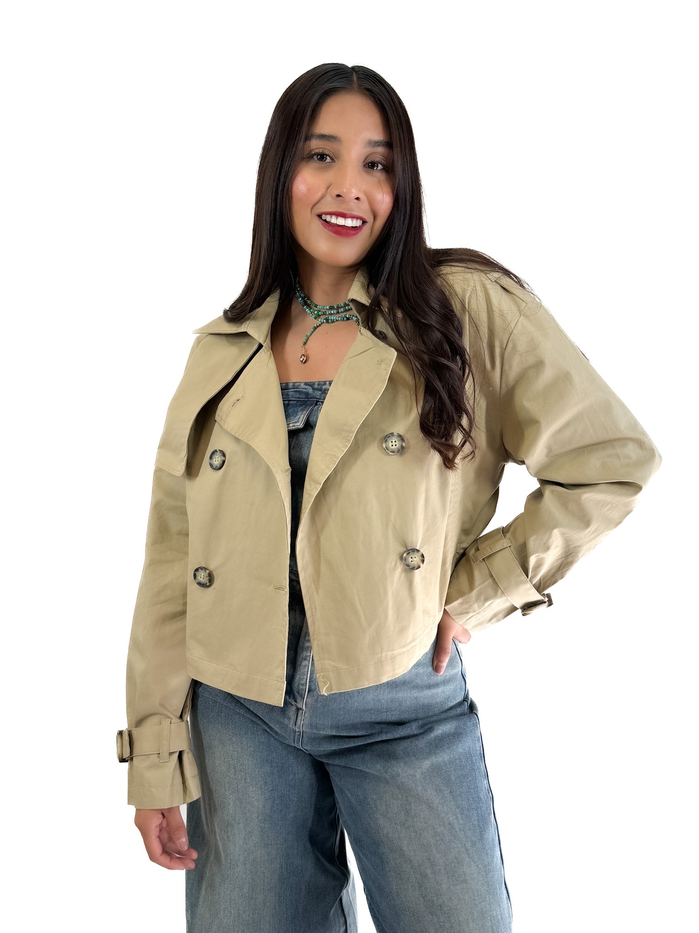 Gabardina crop con botones