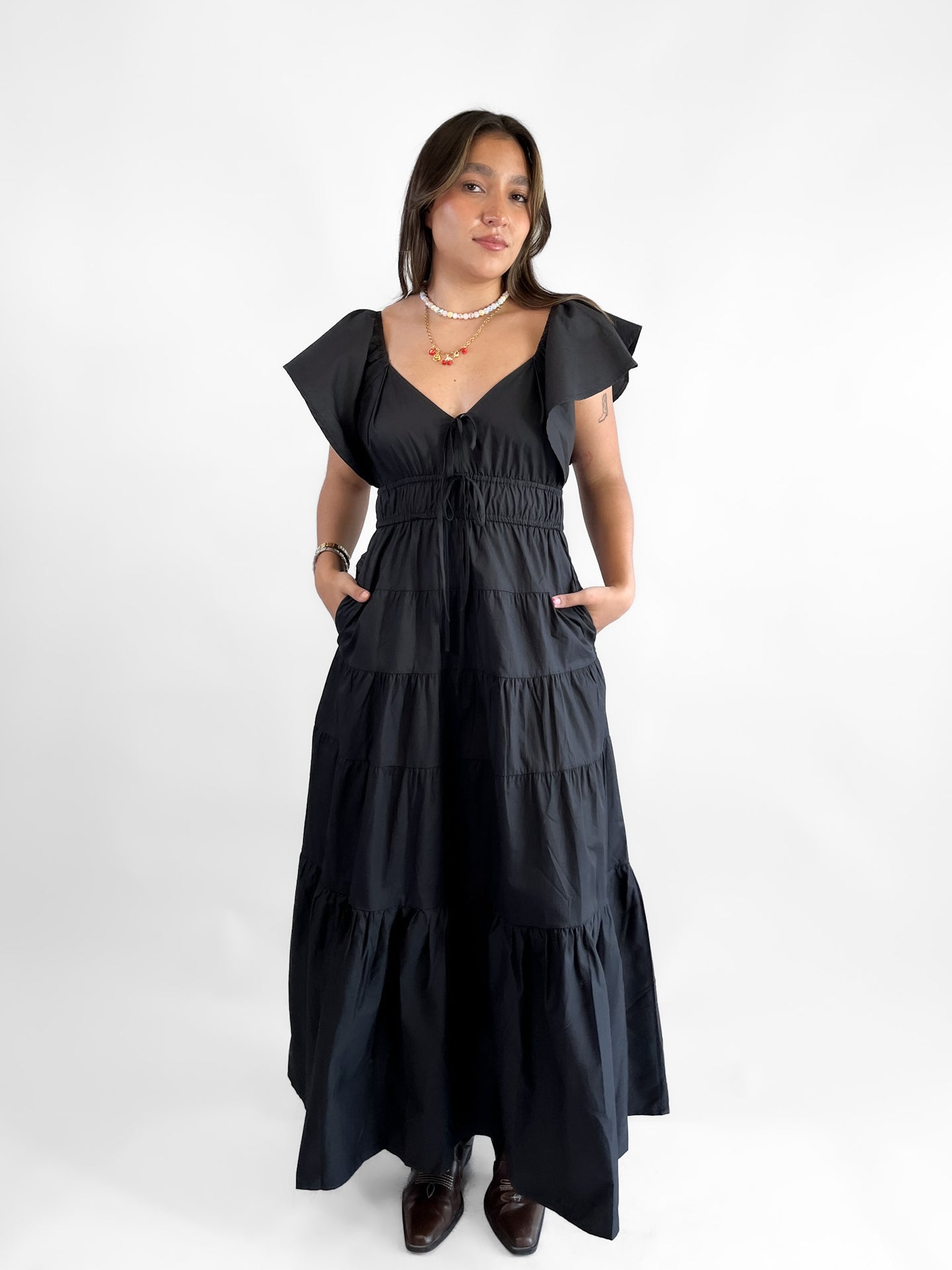 Maxi vestido olanes manga ruffle