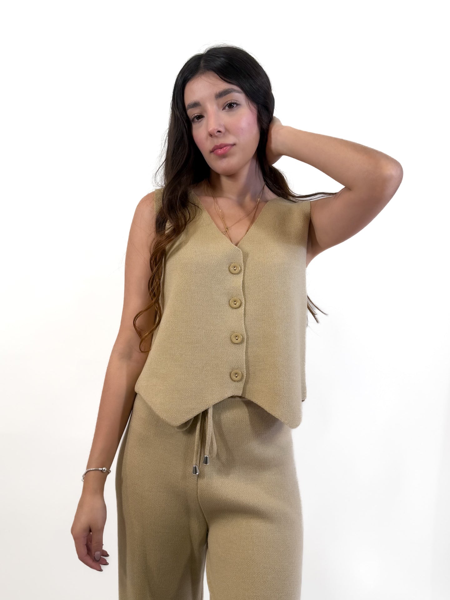 Set punto chaleco con botones - Camel