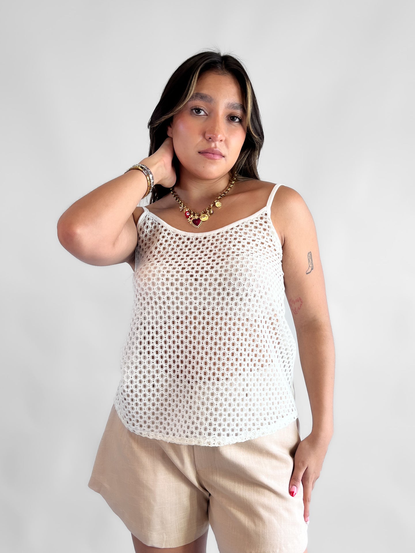 Blusa red crichet con tirante - Blanco