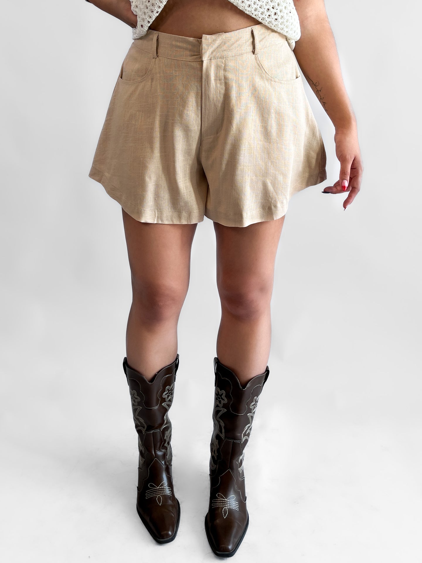 Short linen blend volado - Beige