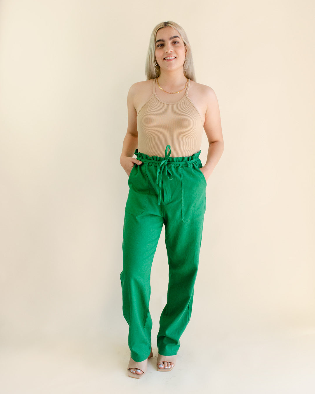 Paperbag pants lino - Verde