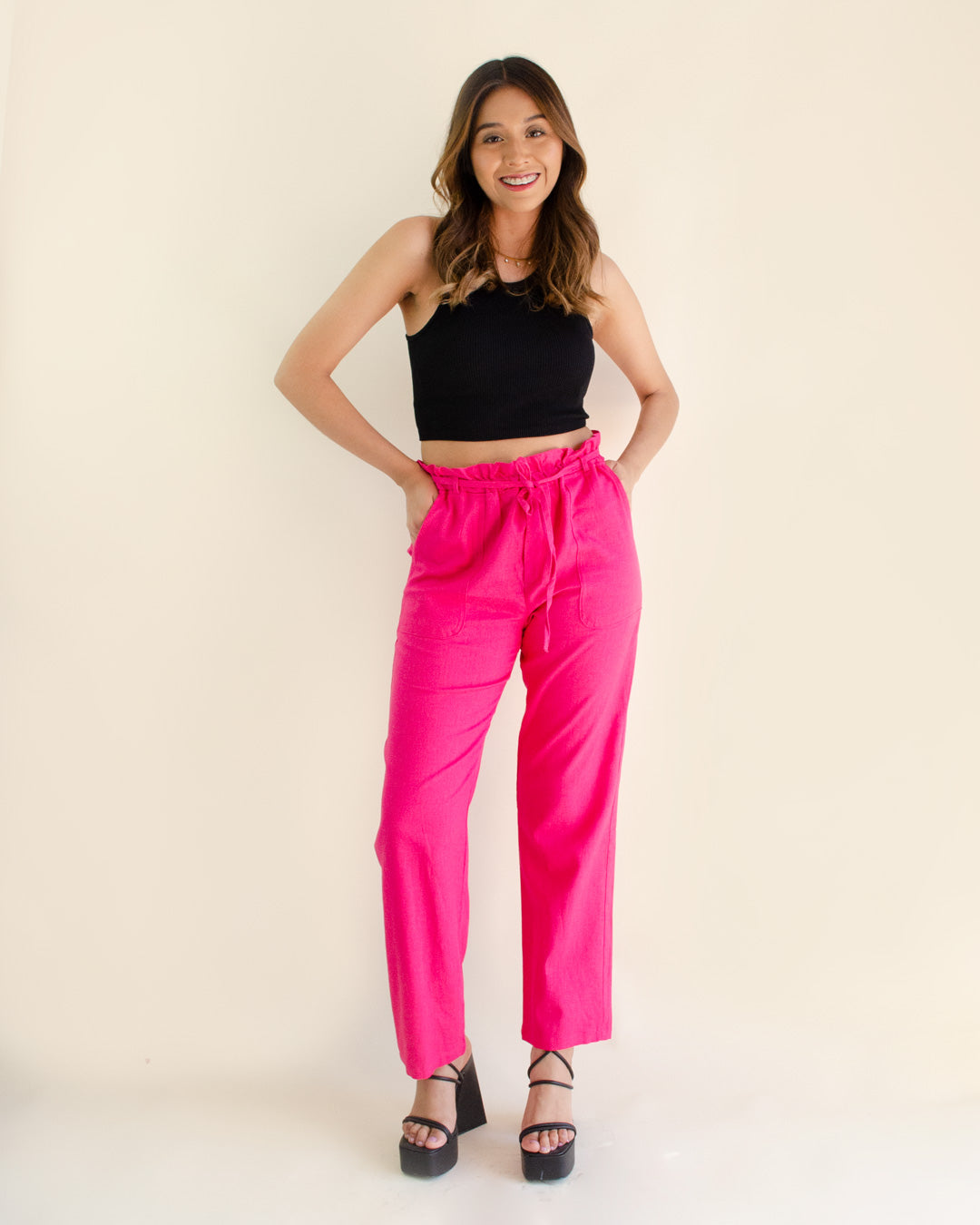 Paperbag pants lino - Rosa